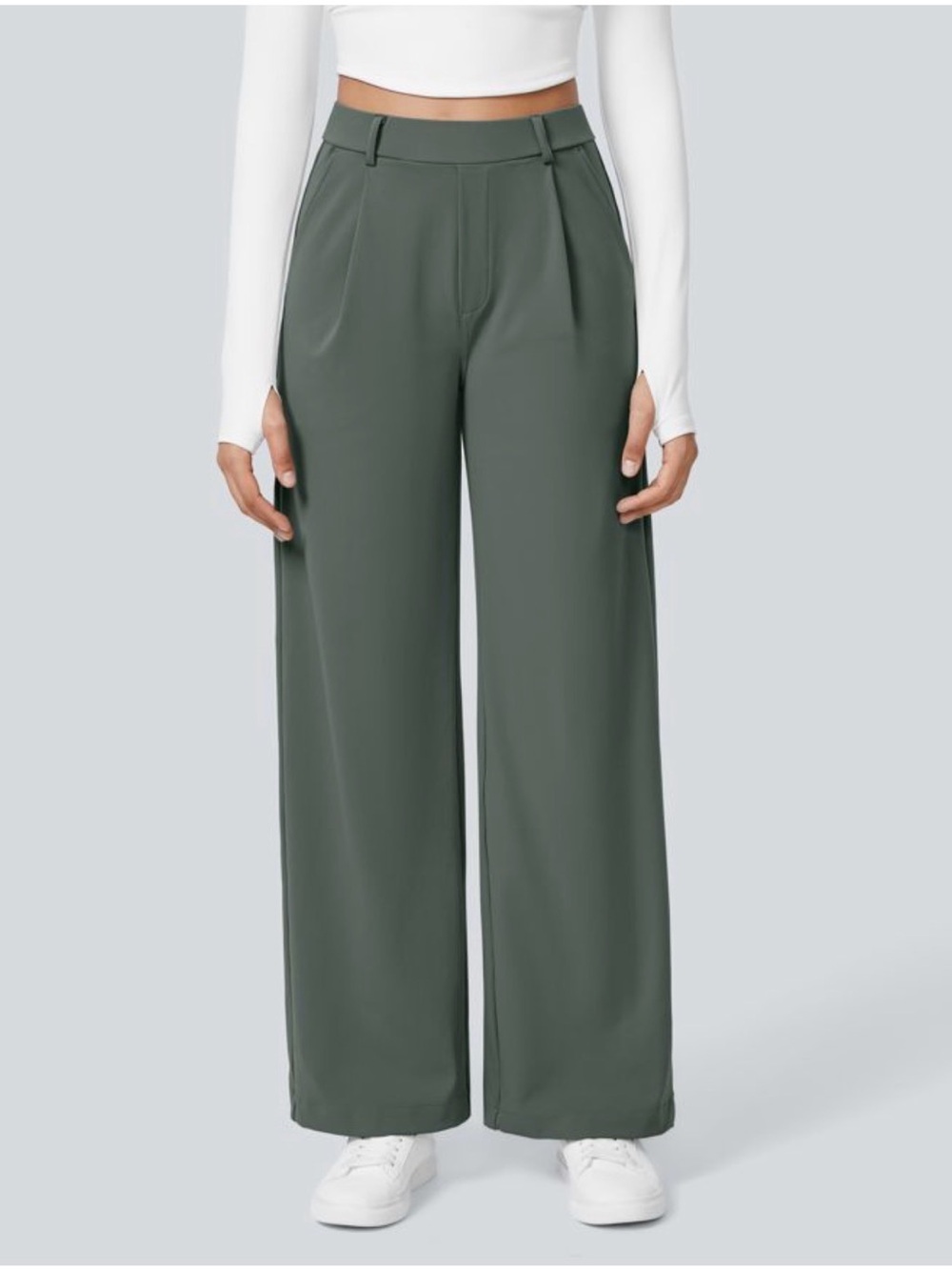 HALARA Wide-Leg High Waist Trousers in Olive - Picture 2 of 4